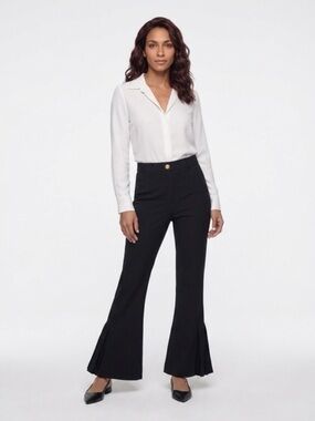 Black Straight Leg with Inverted Box Pleat on the side Hem Women's Pants